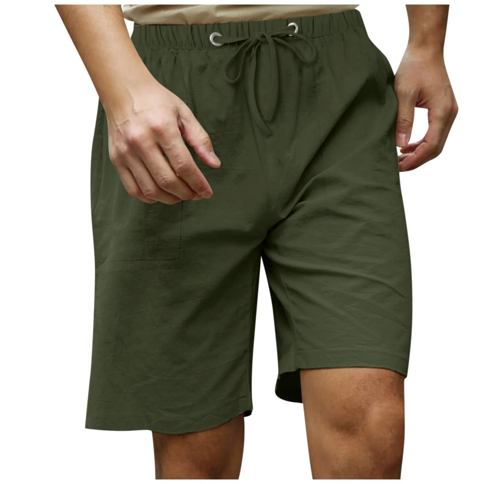 HEARUJOY  -  Summer Men's Cotton and Linen Simple Beach Casual Elastic Waist Shorts