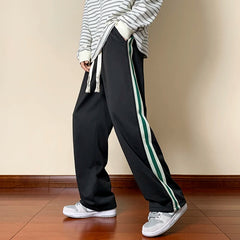 Hearujoy Black Side Striped Casual Pants Men's Spring New Loose Straight-leg Pants Elastic Waist Wide-leg Trousers Home Baggy Pants