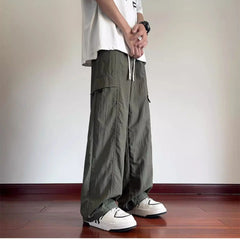 HEARUJOY  -  Ice Silk Workwear New Summer Casual Straight Loose Trendy Pocket Zipper Men's Casual Long Pants