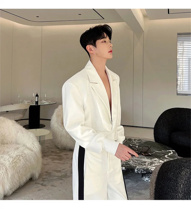 Hearujoy Korean Streetwear For Men 2023 Men's Sets Two-piece Solid Color Short Jacket Suit Strip Wide Leg Pants Casual Trend Male Suit