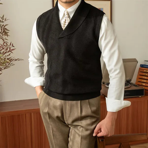 HEARUJOY  -  Spring and Fall Fashion Commuter Lapel Knitted Vest Casual Business Slim Fit Men Sweater Vest