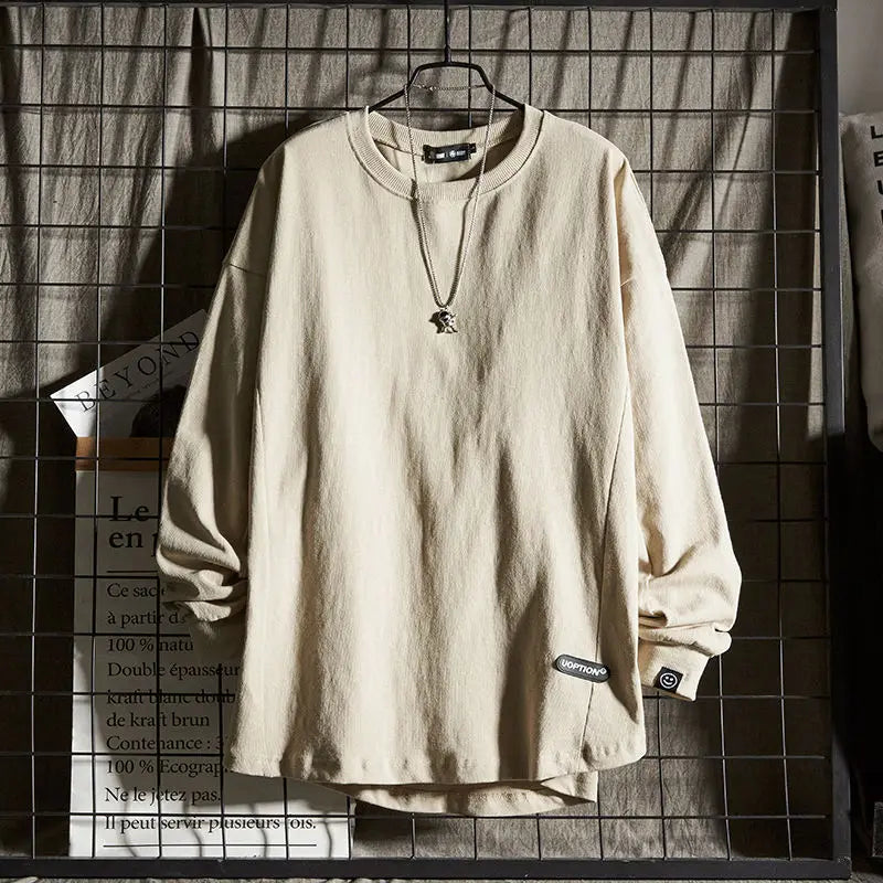 HEARUJOY  -  Long-sleeved T-shirt Men's Pure Cotton Heavy Round Neck Top Autumn and Winter Base Shirt Sweater Men's Spring and Autumn Style