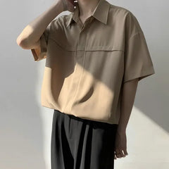 HEARUJOY  -  White Man Shirt Short Sleeve Shirts for Men Plain High Quality Luxury with Collar New in Designer Vintage Summer Casual Silk