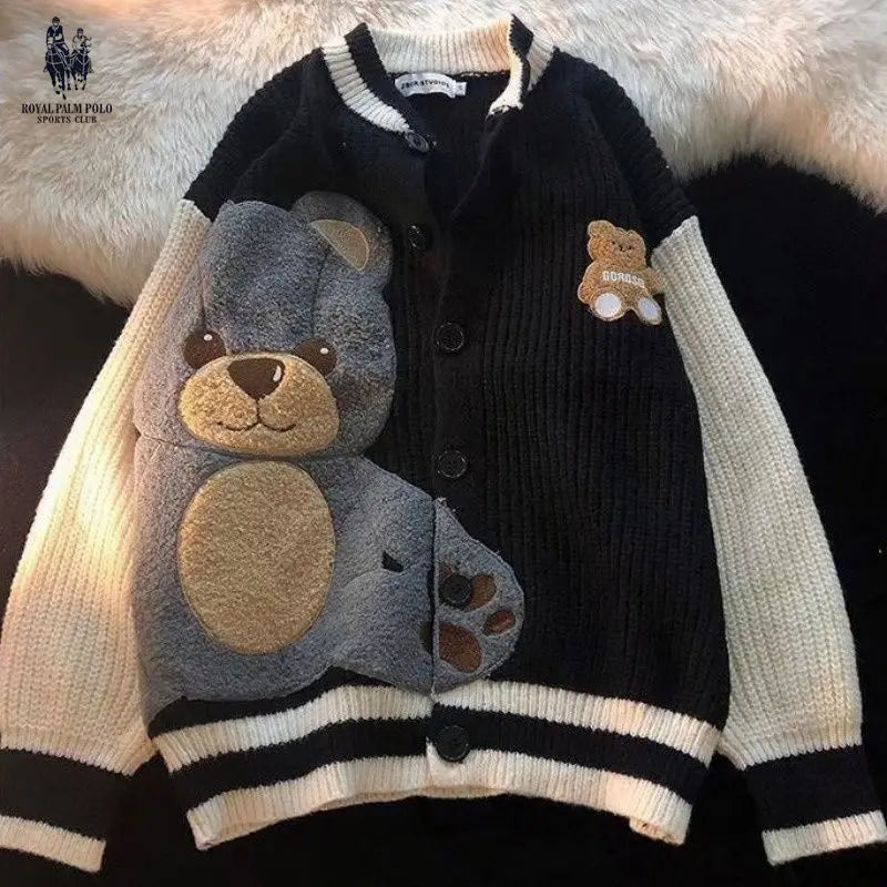HEARUJOY  -  Bear Cardigan Sweater Men Women Design Knitted Sweater Lazy Couple Jacket Trendy