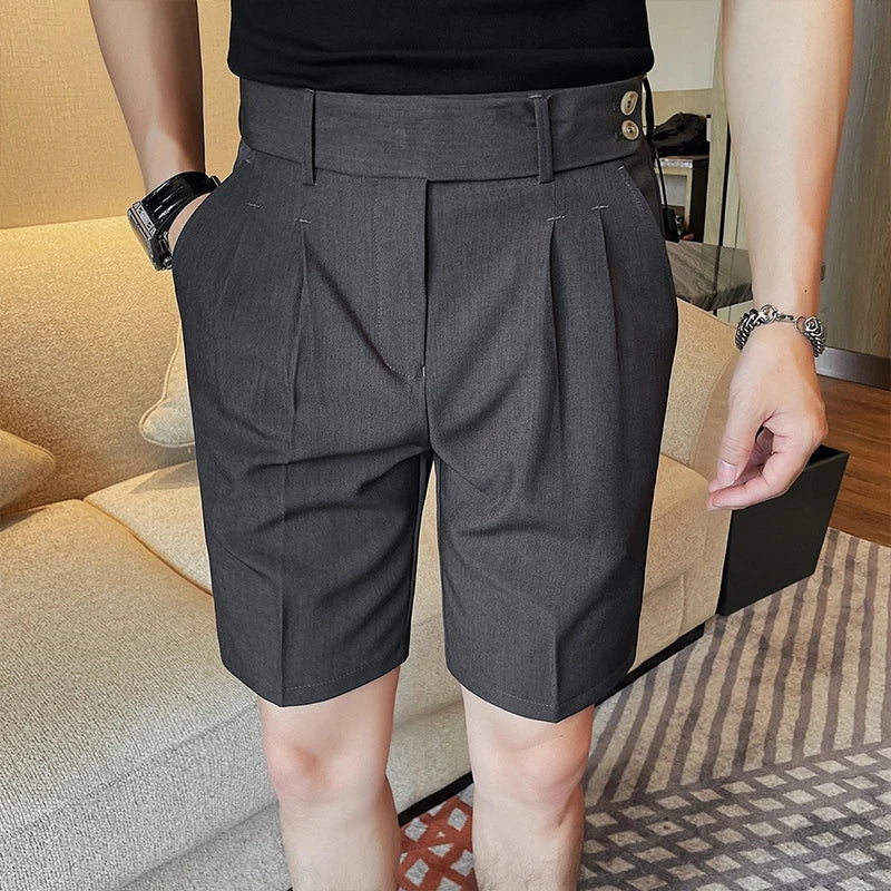 HEARUJOY  -  New Men Summer Slim-fit British Style Suit Shorts Light Luxury Business Straight-leg Shorts Leisure Button-down Half-pants M-3XL
