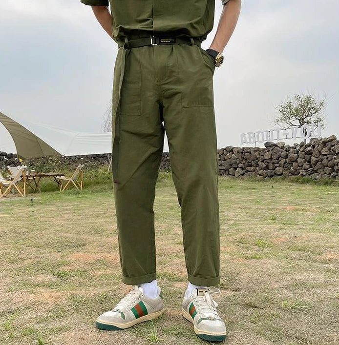 HEARUJOY  -  Male Shirts Trousers Sets Plain Green Men's Pants Set Essential Luxury Fashion Man 2025 Loose Kpop Novelty in Trends Costumes