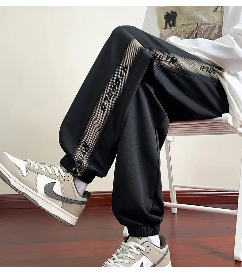 HEARUJOY  -  Side Stripe Joggers Men Trousers Autumn High Street Vibe Korean Wide-leg Trousers Casual Niche Straight-leg Loose Sports Pants