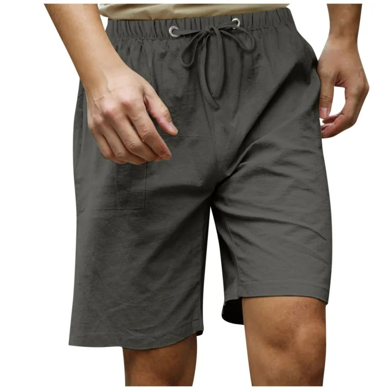 HEARUJOY  -  Summer Men's Cotton and Linen Simple Beach Casual Elastic Waist Shorts