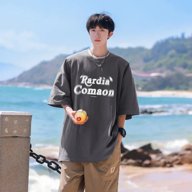 HEARUJOY  -  T Shirt Oversized Cotton For Men White Men's 5XL Letter Print T-shirts Men Casual Wear Summer Tee Shirts Big Size Clothing