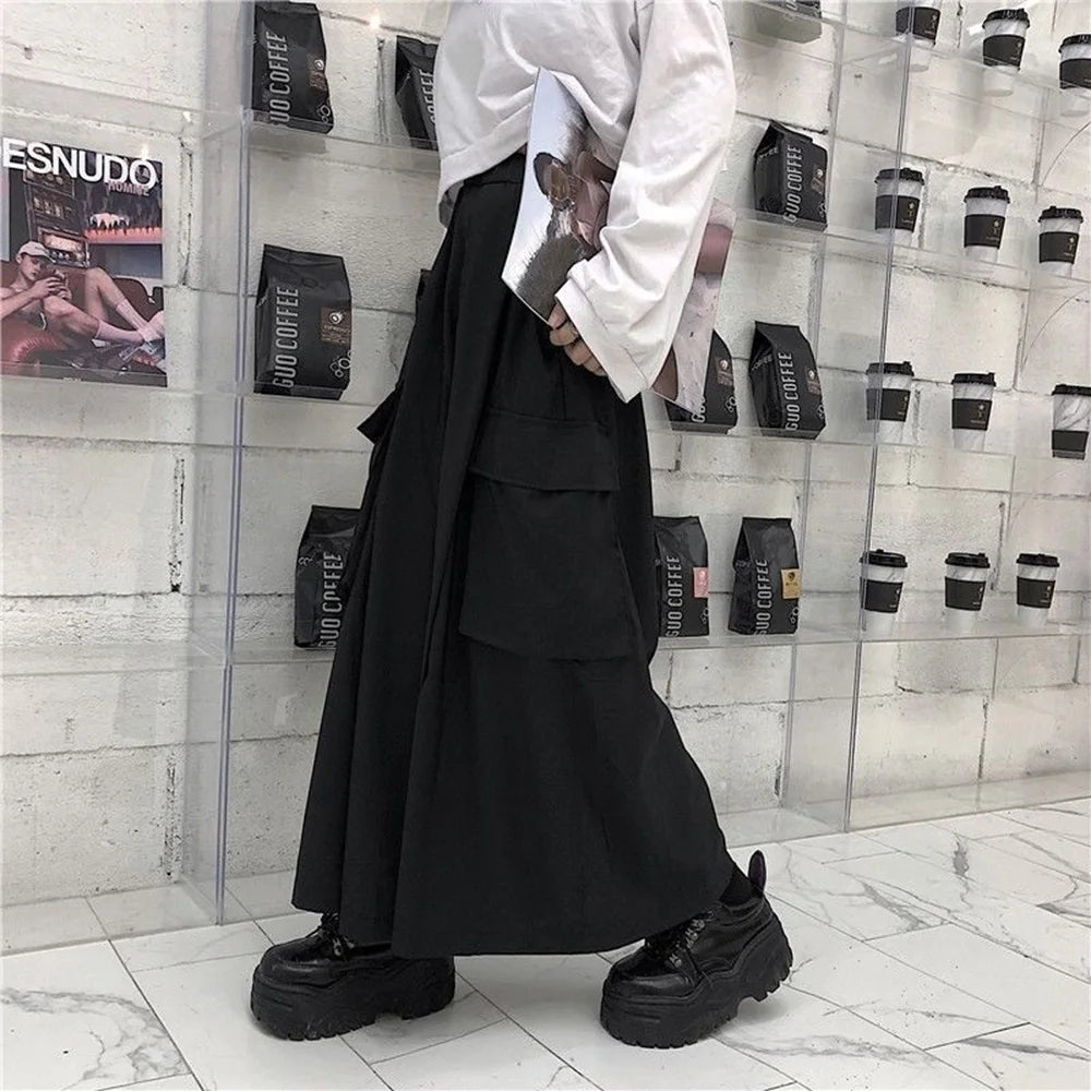 HEARUJOY  -  XS-5XL Gothic Culottes Dark Workwear Big Pocket Samurai Pants Hakama Genderless Streetwear Wide-Leg Pant Men'S Clothing 2025 New