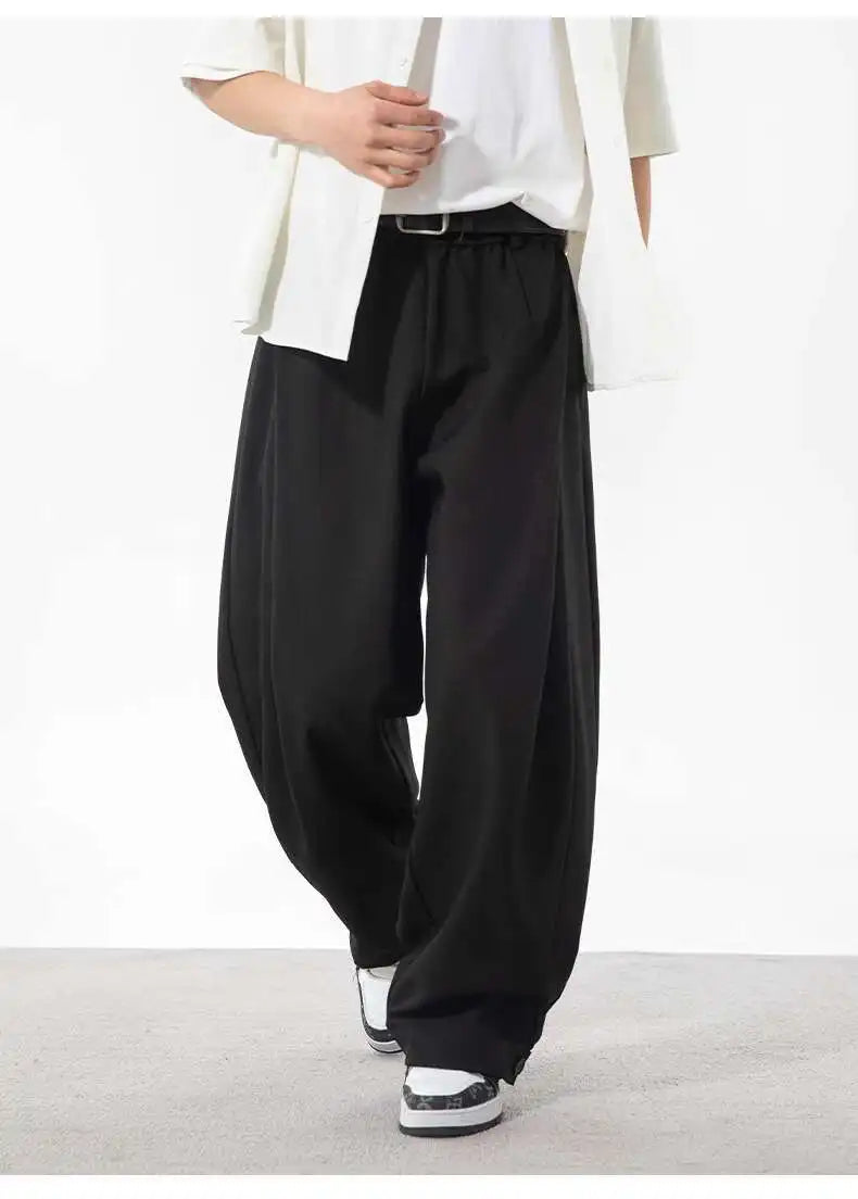 HEARUJOY  -  Korean Style Men's Suit Pants Solid Color Pleated Design Botton Drawstring Simple Elastic Waist Summer Male Trousers