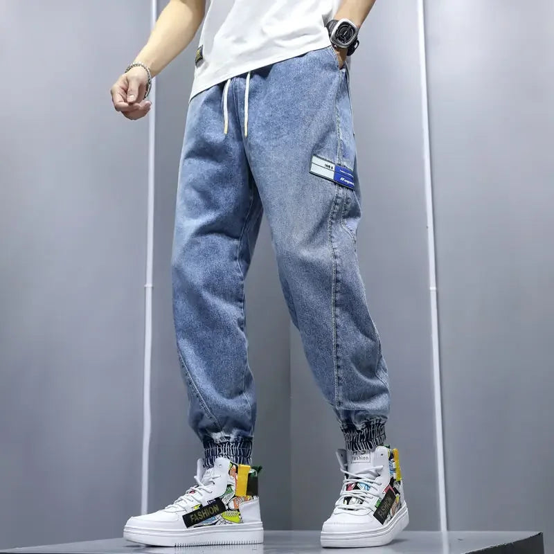 Hearujoy Men's Jeans Harem Torn Tapered Vintage Loose Trousers with Print Regular Kpop Boot Cut Slim Fit 2024 Trend Soft Man Cowboy Pants