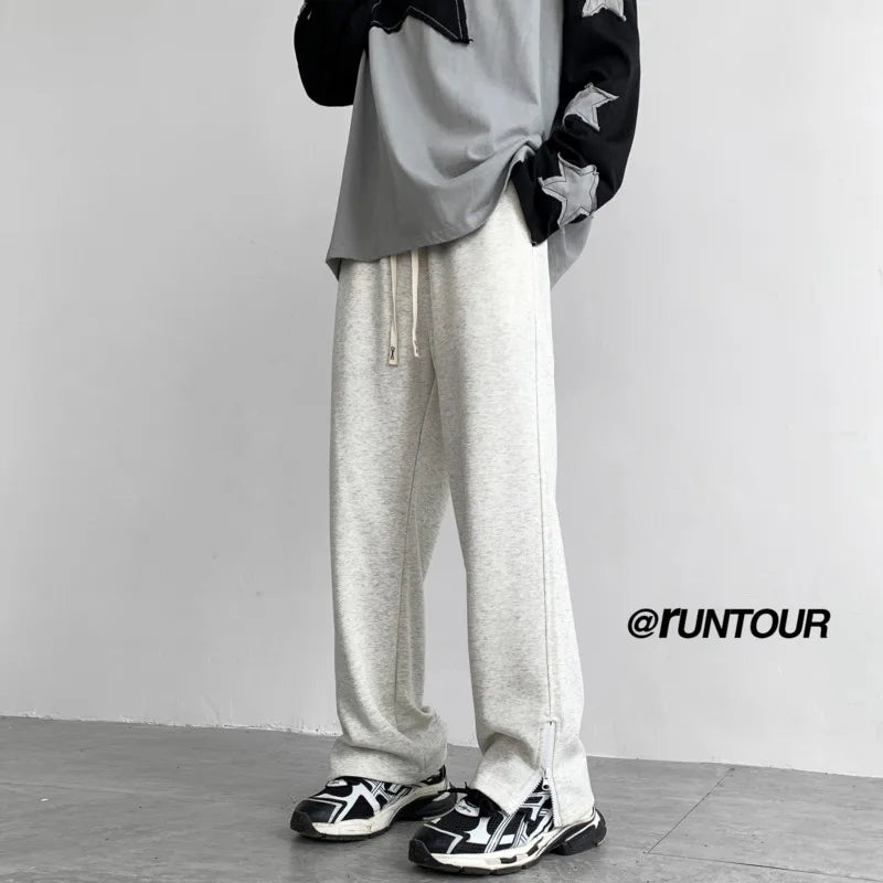 HEARUJOY  -  Black Casual Pants Men Sweatpants Oversized Wide Leg Pants Men Streetwear Loose Grey Straight Sports Pants Mens Joggers Trousers