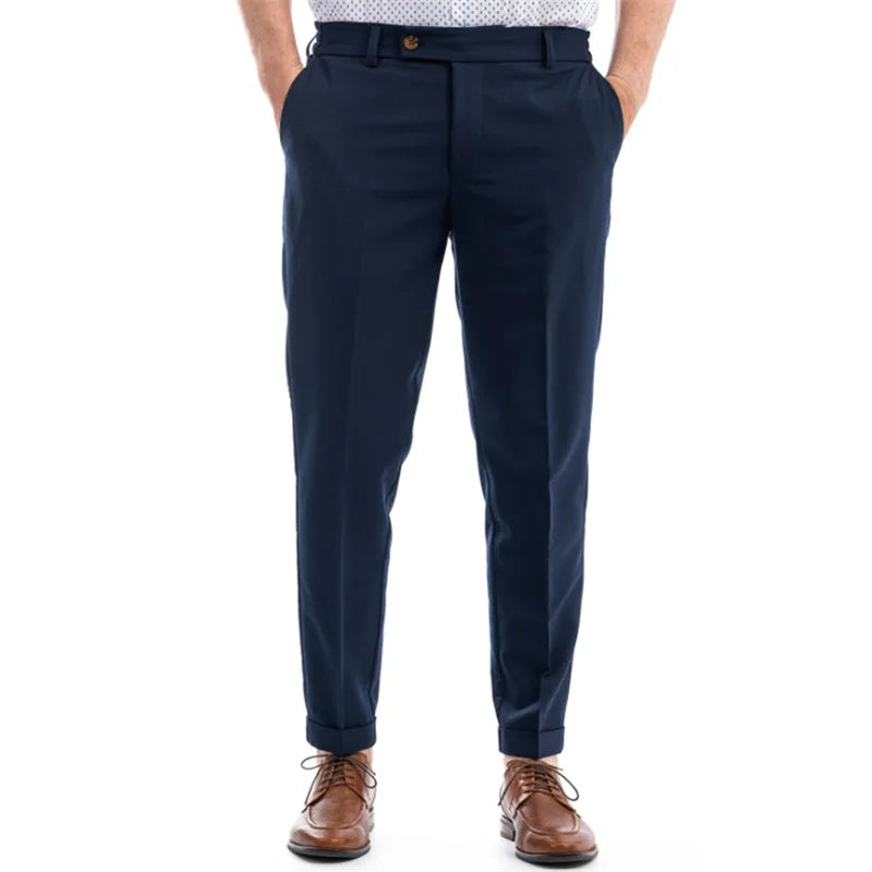 HEARUJOY  -  Fashion Suit Pants Pants For Men Business Casual Mid Waist Button Straight Trousers Spring Summer Hanging Breathable Pant