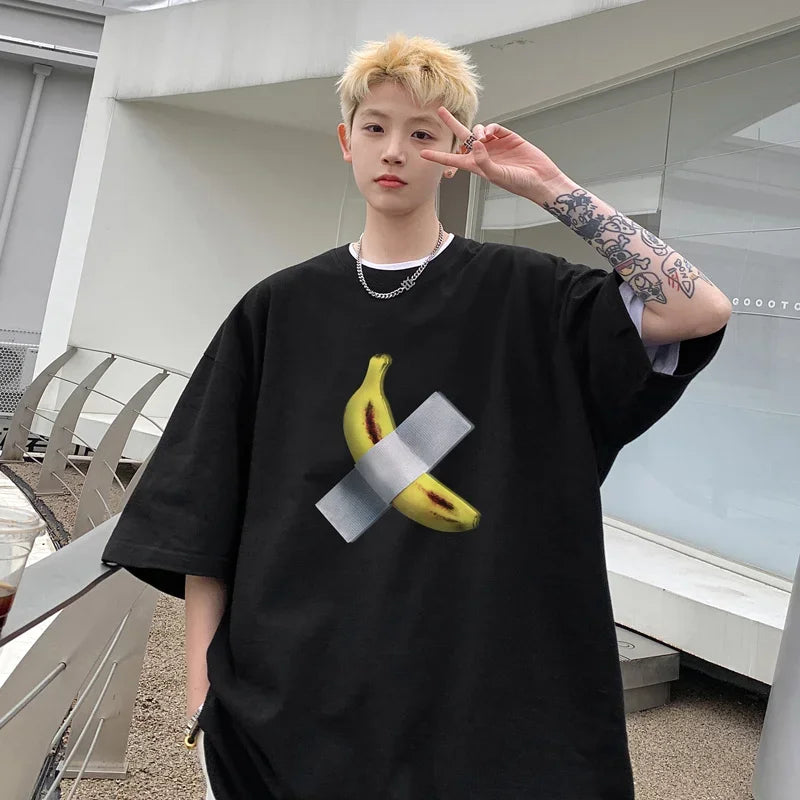 HEARUJOY  -  T Shirt Oversized Cotton For Men White Men's Banana Print T-shirts 5XL Male Casual Wear Summer Tee Shirts Unisex Big Size