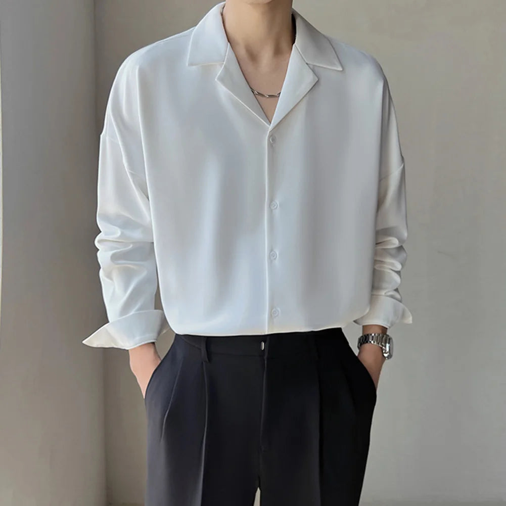 HEARUJOY  -  Casual Drape Shirt Trendy Button Up For Everyday Wear Casual Drape Shirt For Men All Seasons Wear Daily Use Apparel