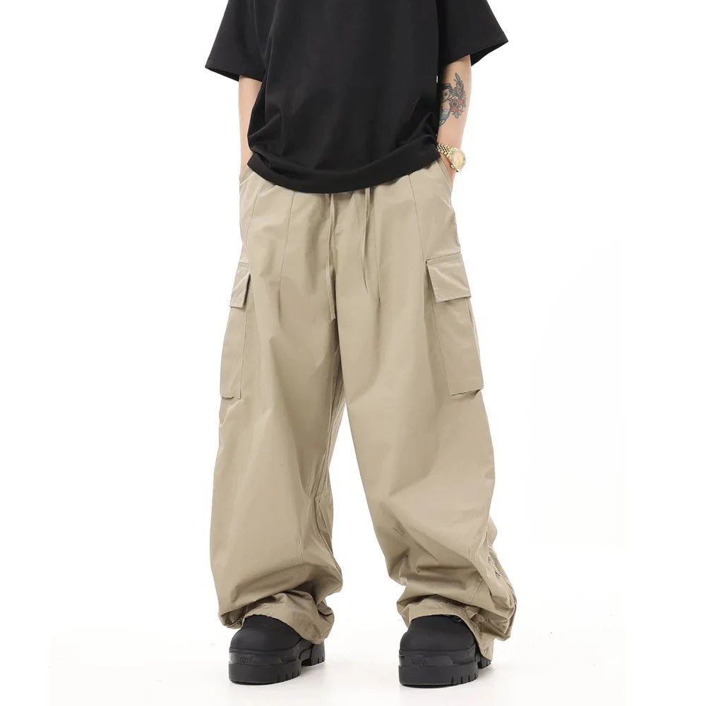 Hearujoy Spring And Autumn New American Retro Legged Loose Overalls Hip Hop Versatile Solid Color Wide Leg Floor-Mopping Casual Pant