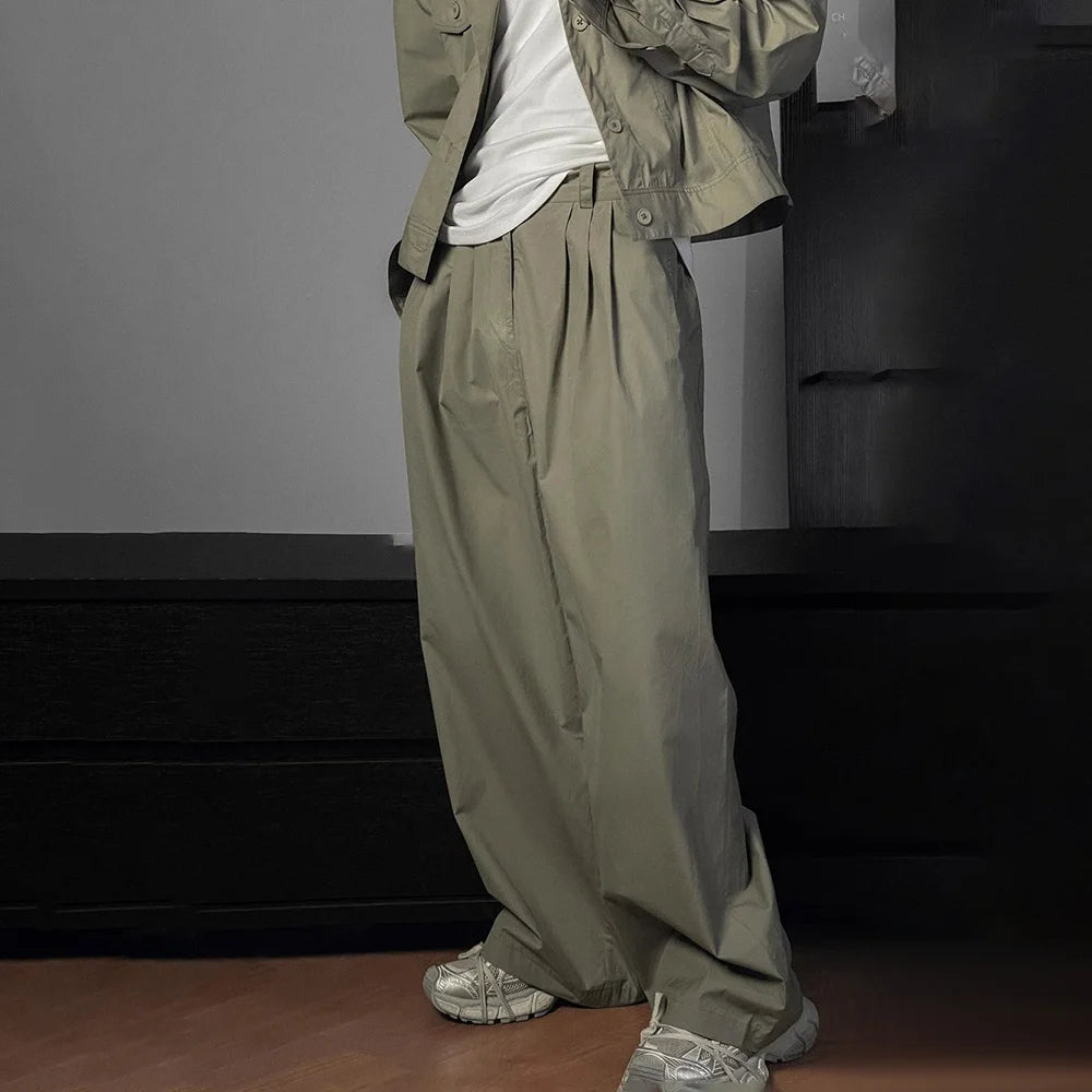 HEARUJOY  -  Mens Suits Casual Commuting Business Short Jacket Trousers Autumn Japanese Simple Solid Color Two-Piece Suit Men'S Clothing