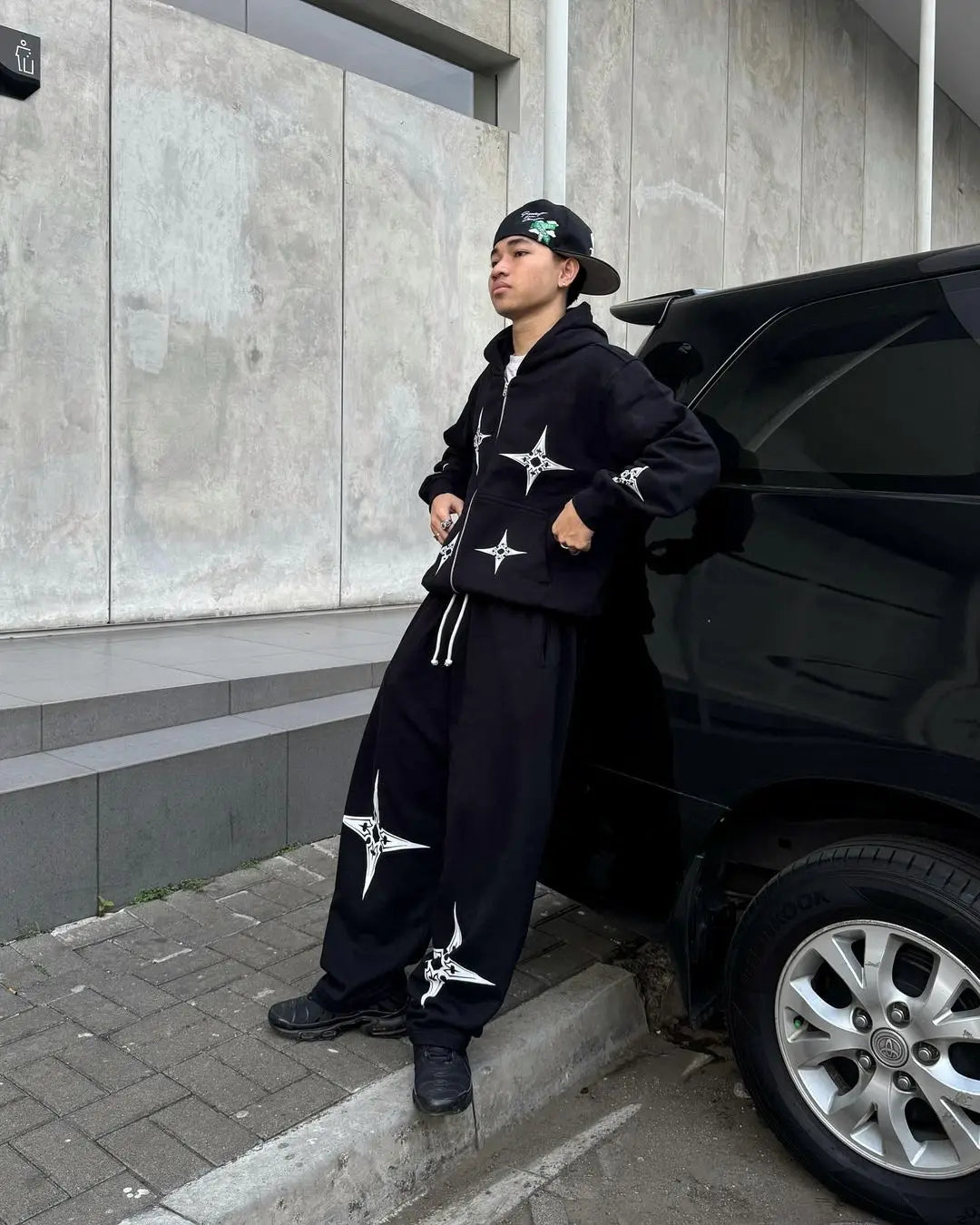 Hearujoy Hip Hop Dart Print Oversized Zip Up Hoodie Sweatpants Two Piece Set Y2K Clothes Tracksuit Men Casual Pants Tops Men Clothing