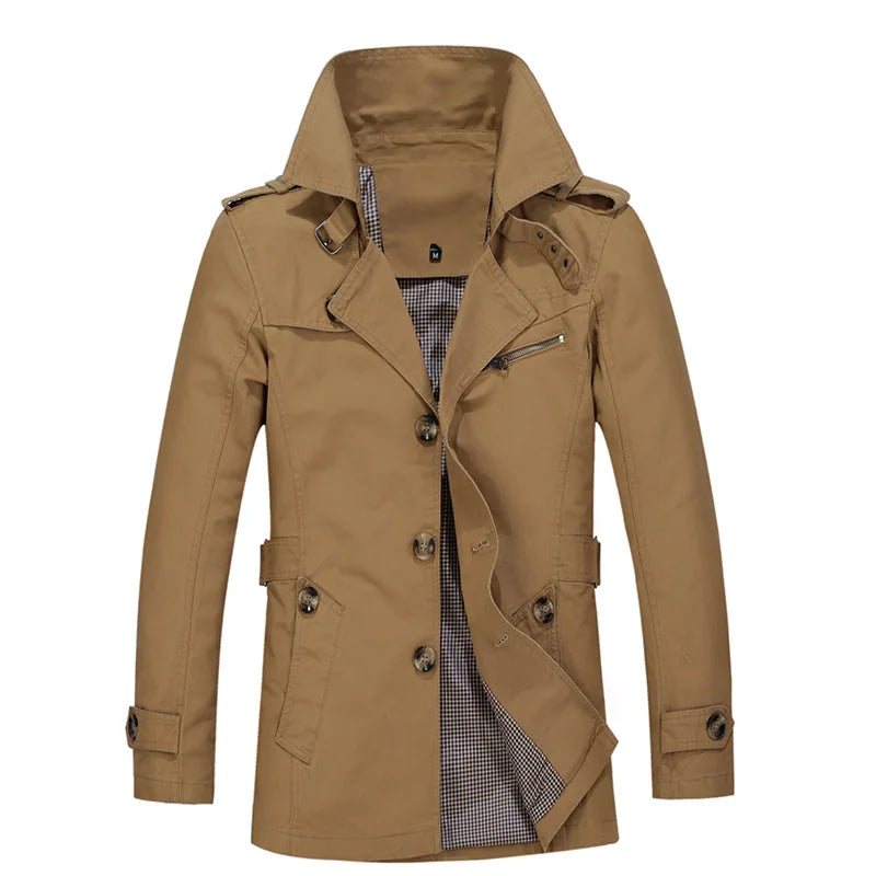 HEARUJOY  -  Vintage Men Jacket Coat 2025 New Spring Long Sleeve Lapel Outerwear Fashion Medium Long Style Trench Clothes Overcoat Streetwear