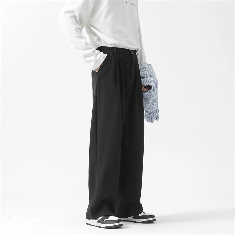 HEARUJOY  -  Black Suit Pants Men Fashion Society Mens Dress Pants Korean Loose Straight Wide Leg Pants Mens Office Formal Trousers M-2XL