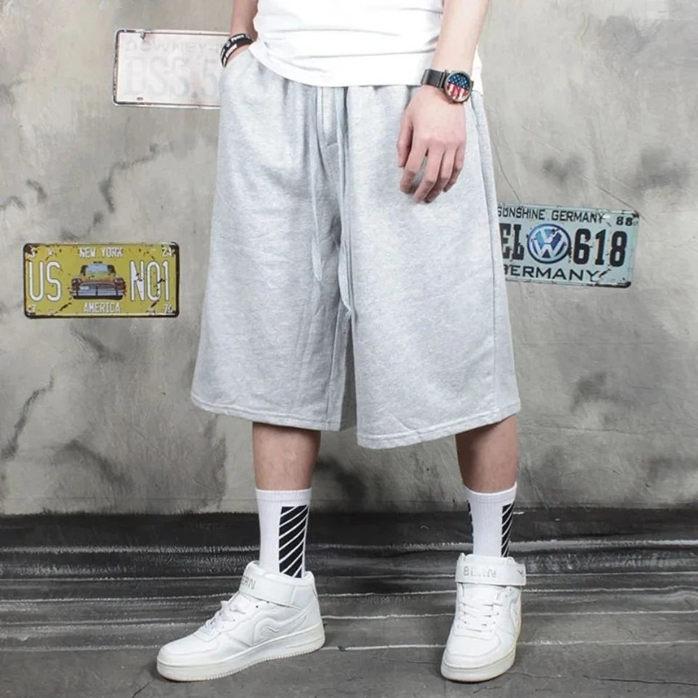 HEARUJOY  -  XS-4XL Mens Cropped Pants Plain Drawstring Casual Pants Streetwear Fashion Hip-Hop Harem Wide-Leg Trousers Men'S Wear New