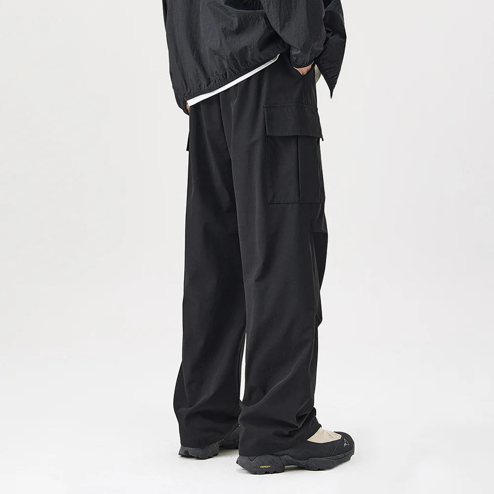 Hearujoy Autumn New Fashion Pleated Paratrooper Overalls Pants Men Outdoor Sports Big Pocket Mountain Wide Leg Casual Mens Pants