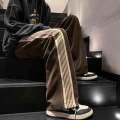 Hearujoy Sweatpants for Men Autumn and Winter Corduroy Striped Straight Trousers Man Sports Pants Streetwear Casual Jogger Big Tall Loose