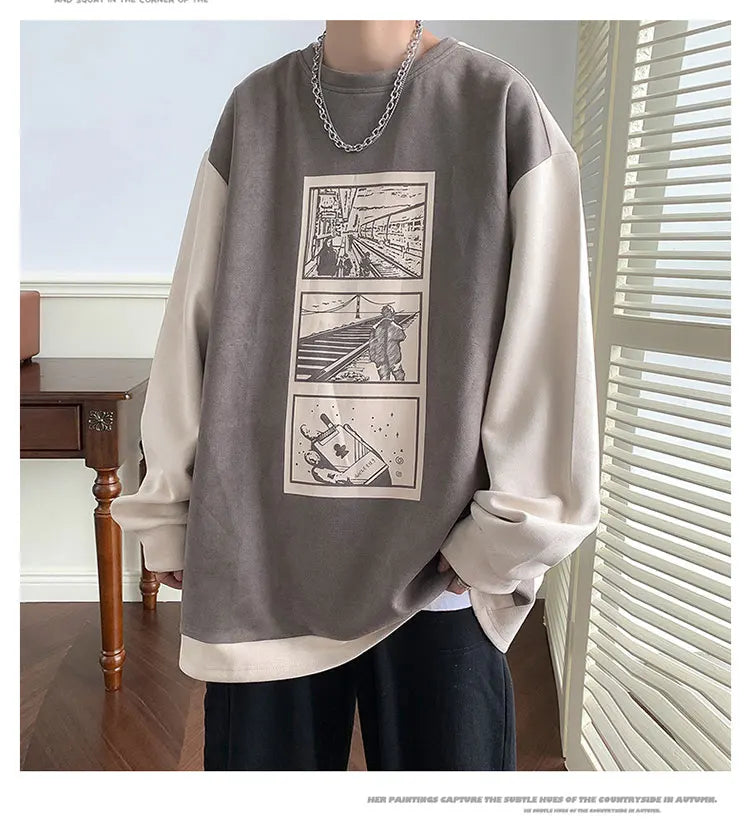 HEARUJOY  -  Mens Crewneck Sweatshirt Men Graffiti Oversized Japanese Streetwear Hip Hop Black Hoodie Men Sweatshirts Hoodies
