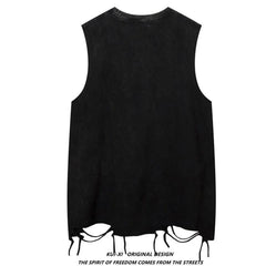 Hearujoy Mens Y2k Washed Tassel Sleeveless T-shirt 2024 New Summer Rock Print Punk Gothic Vest Streetwear Retro Harajuku Vest Unisex