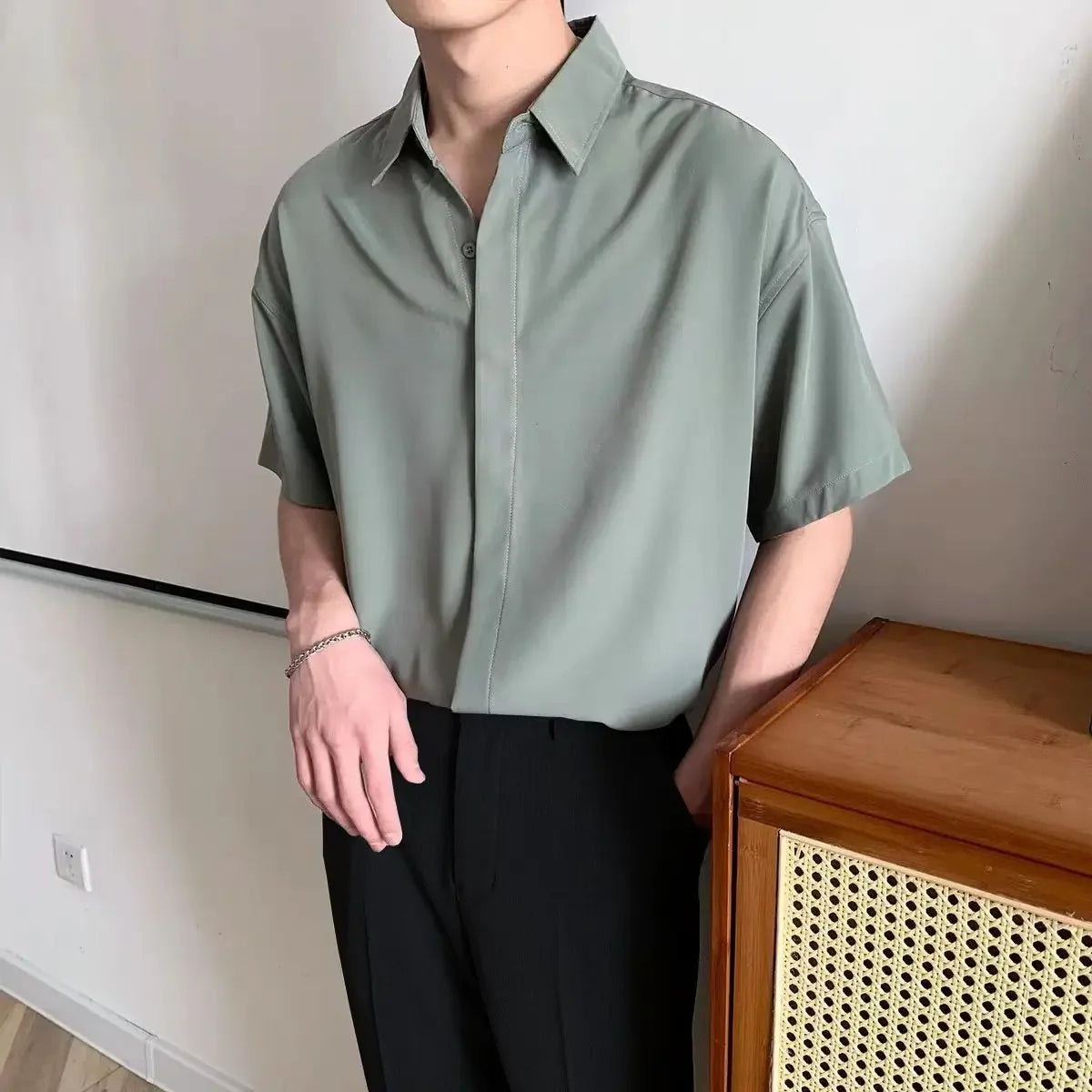 HEARUJOY  -  Green Black White Man Shirt Short Sleeve Plain Shirts for Men Cheap Brand Sale New in High Quality Luxury Summer with Collar