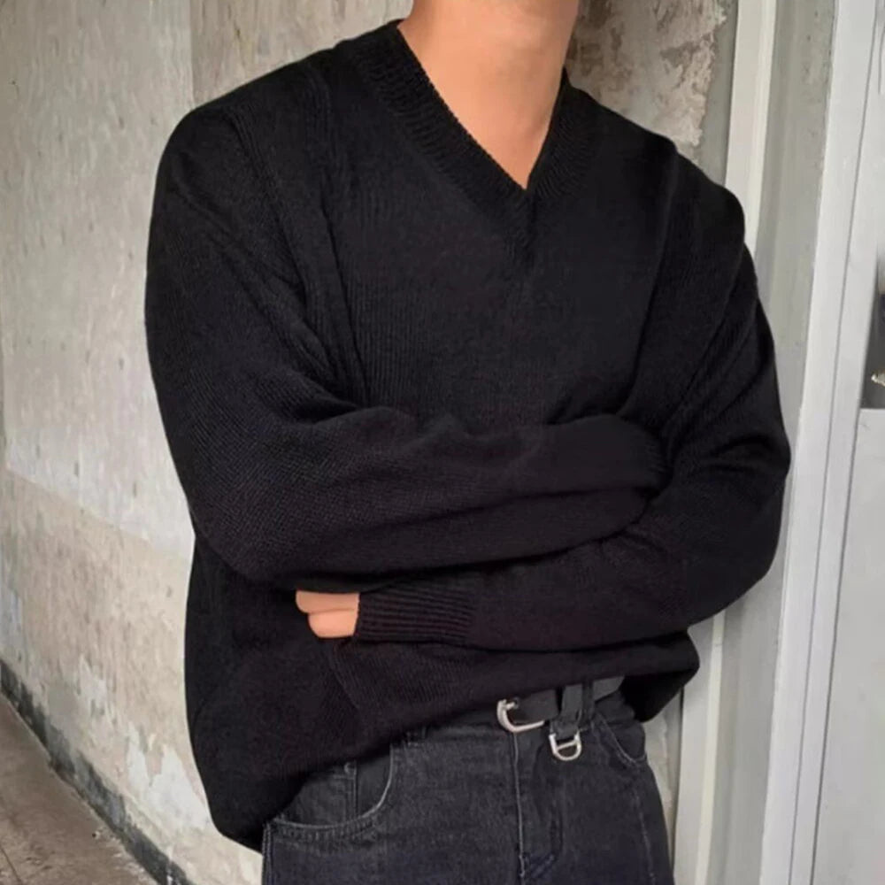 HEARUJOY  -  Mens Sweater Casual Outerwear Knitted Sweater Autumn Fashion Campus Youth All-Match Solid Color Long-Sleeved Top Men'S Clothing