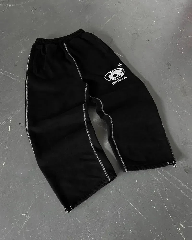 Hearujoy Y2K retro simple striped casual pants for men and women Harajuku loose straight pants high waist loose hip hop sweatpants