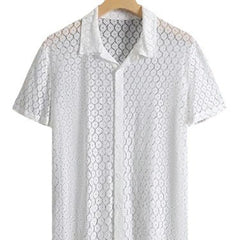 HEARUJOY  -  Tops Shirt Lace Men Outer Lapel Tops S-2XL Short-Sleeve Shirt Simple White Embroidery Hollow Out Mesh Brand New