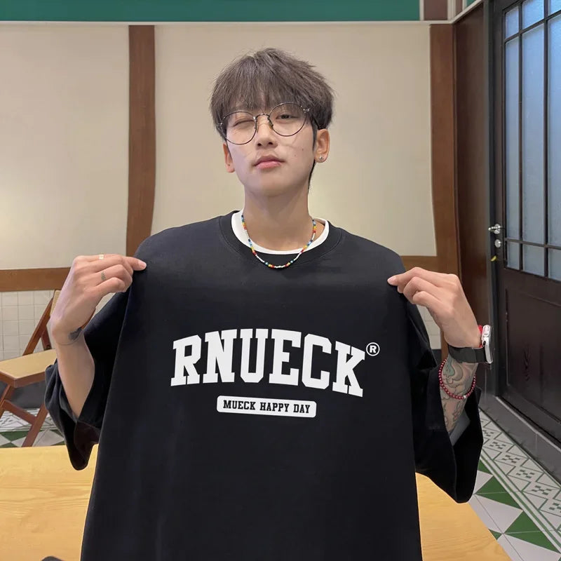 HEARUJOY  -  T Shirt Oversized Cotton For Men White 5XL Men's Letter Print T-shirts Men Casual Wear Summer Tee Shirts Big Size