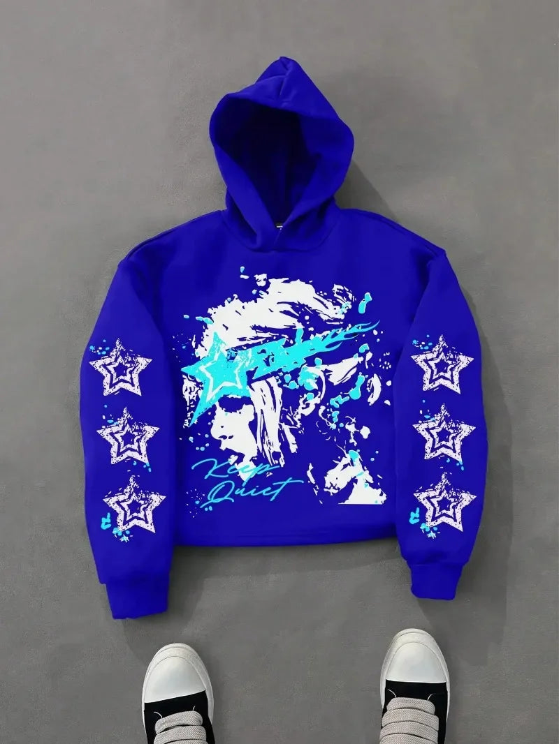 Hearujoy Hip hop street vintage letter star print hoodie men y2k Brother Harajuku fashion trend couple casual loose oversized sweatshirt