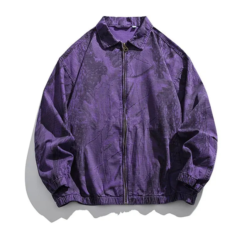 HEARUJOY  -  American High-Street Washed Camo Jacket Vintage Military Overshirt with Notch Collar Distressed Streetwear Coat for Men