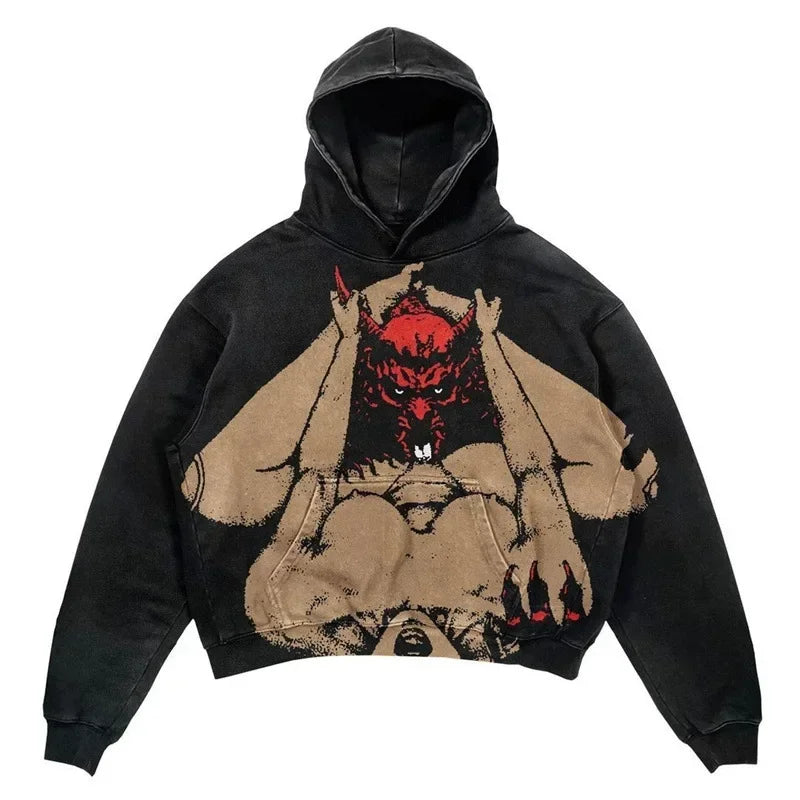 Hearujoy Harajuku Punk Style Fashion Hoodies Women Brand Flame Skulls Print Hoodie Digital Print Streetwear Clothing Sweatshirts Y2k Tops