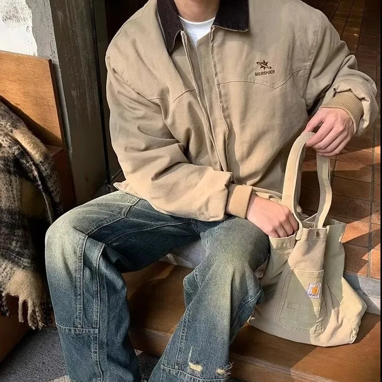 HEARUJOY  -  Retro Spring Jackets Men Women Bomber Loose High Street Hip Hop Motorcycle Color Block Coat Autumn Short Zipper Vintage Outwear