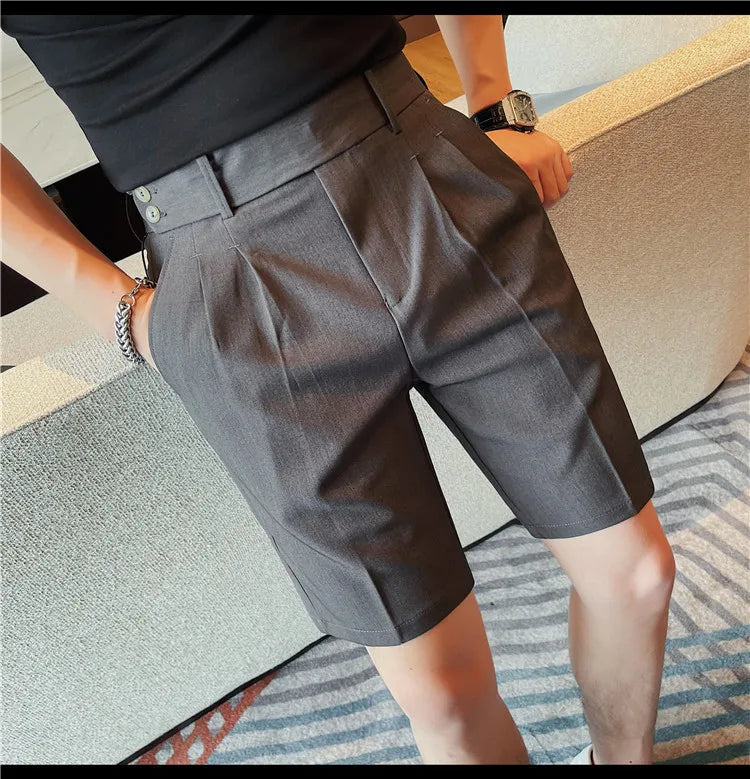 HEARUJOY  -  New Men Summer Slim-fit British Style Suit Shorts Light Luxury Business Straight-leg Shorts Leisure Button-down Half-pants M-3XL