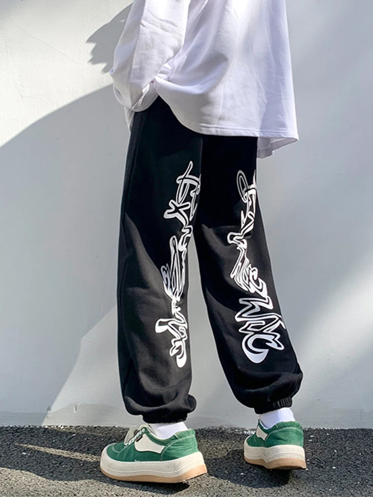 Hearujoy  Hip Hop Gothic Black Jogging Sweatpants Men Oversize Y2K Grunge Kpop Baggy Trousers Harajuku Graphic Sports Pants Male