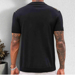 HEARUJOY  -  Summer Men's Color Matching Striped Jacquard Knitted Short-Sleeved Shirt Casual Fashion Trend Loose Breathable Daily Men's Tops