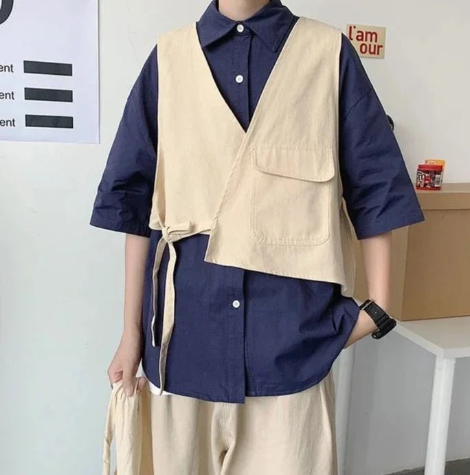 HEARUJOY  -  Man Shirt Half Sleeve with Pocket Shirts for Men Blue Casual Korean Style Vintage Silk Fashion 2025 Cotton Slim Fit Elegant Sale