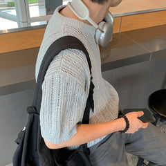 HEARUJOY  -  Fashion Knitted T-shirt For Men Top Tshirt Loose Fit Knitted Top Regular Length Garment Slight Stretch Material