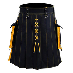 Hearujoy Mens Pocket Tie Rope Scottish Skirt 2024 New Genderless Casual Fashion Medieval Retro Steampunk Contrast Color Skirt Unisex