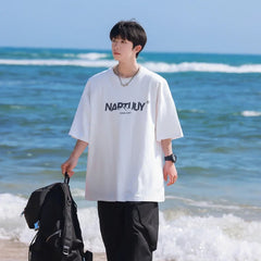 HEARUJOY  -  T Shirt Oversized Cotton For Men White Men's Letter Print 5XL T-shirts Men Casual Wear Summer Tee Shirts Big Size Clothing