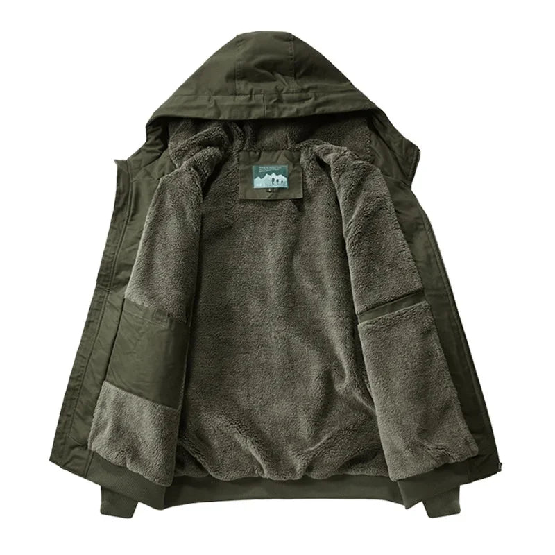 HEARUJOY  -  Men's New Autumn and Winter Cotton Jacket with Fleece Thickened Cargo Flight Short Plus Size Hooded Quilted Jacket