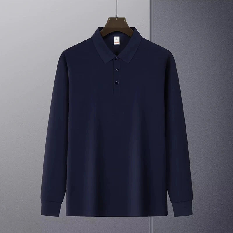 HEARUJOY  -  New American Retro Men Polo Shirt Light Luxury Solid Color Slim-fit Commuting Long Sleeve T-shirt Leisure Business Pullover Tops