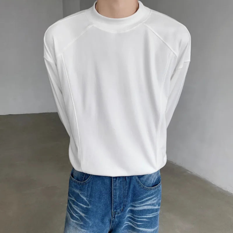 HEARUJOY  -  Autumn Long Sleeved T-shirt Men Fashion Black White Stand Up Collar T Shirt Men Streetwear Korean Loose Casual T Shirt Mens Top