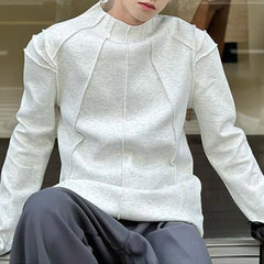 Hearujoy Mens Autumn 100% Cotton Slim Fit Half Turtle Collar Long Sleeve T-Shirt Genderless Korean Style Contour Line Sweatshirt Unisex